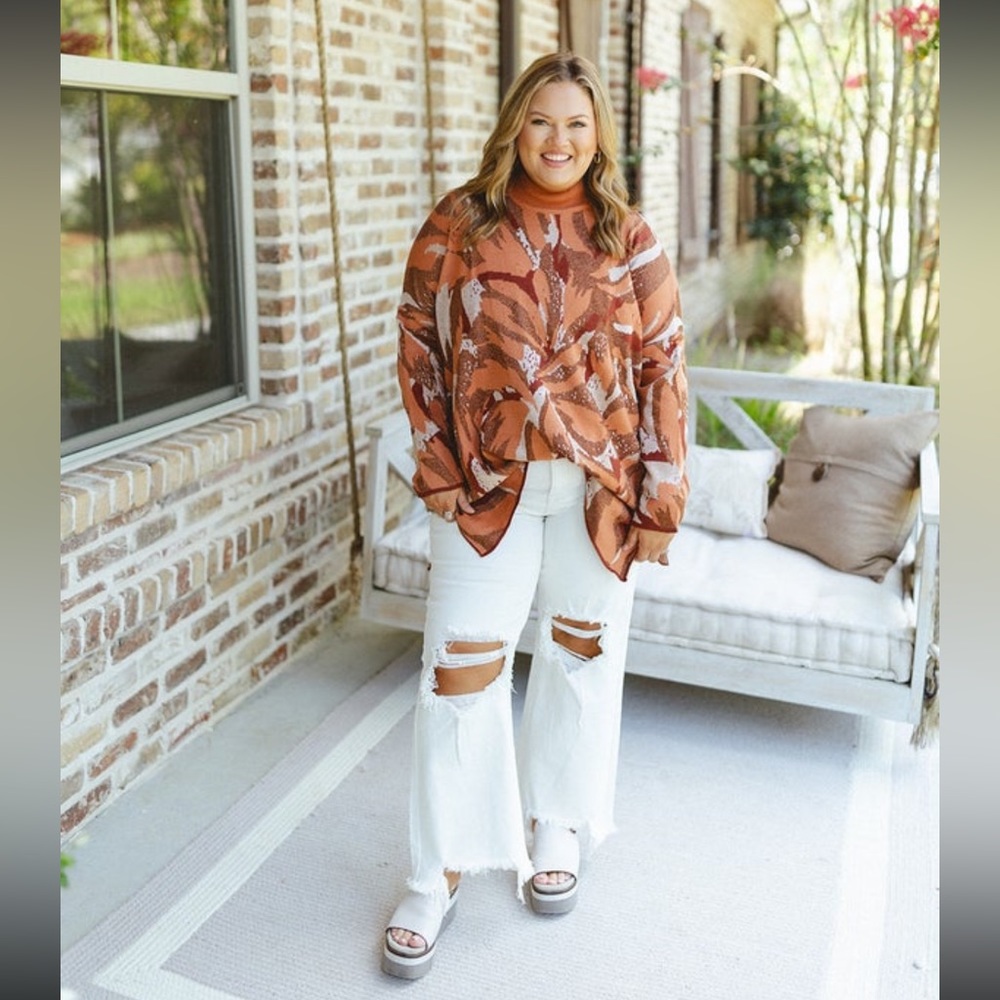 Clay Mock Neck Tapestry Knit Sweater